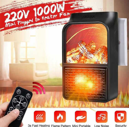 Flame Heater 1000W Mini Portable Electric Fireplace Warmer | With Remote Control | Adjustable Room Heater